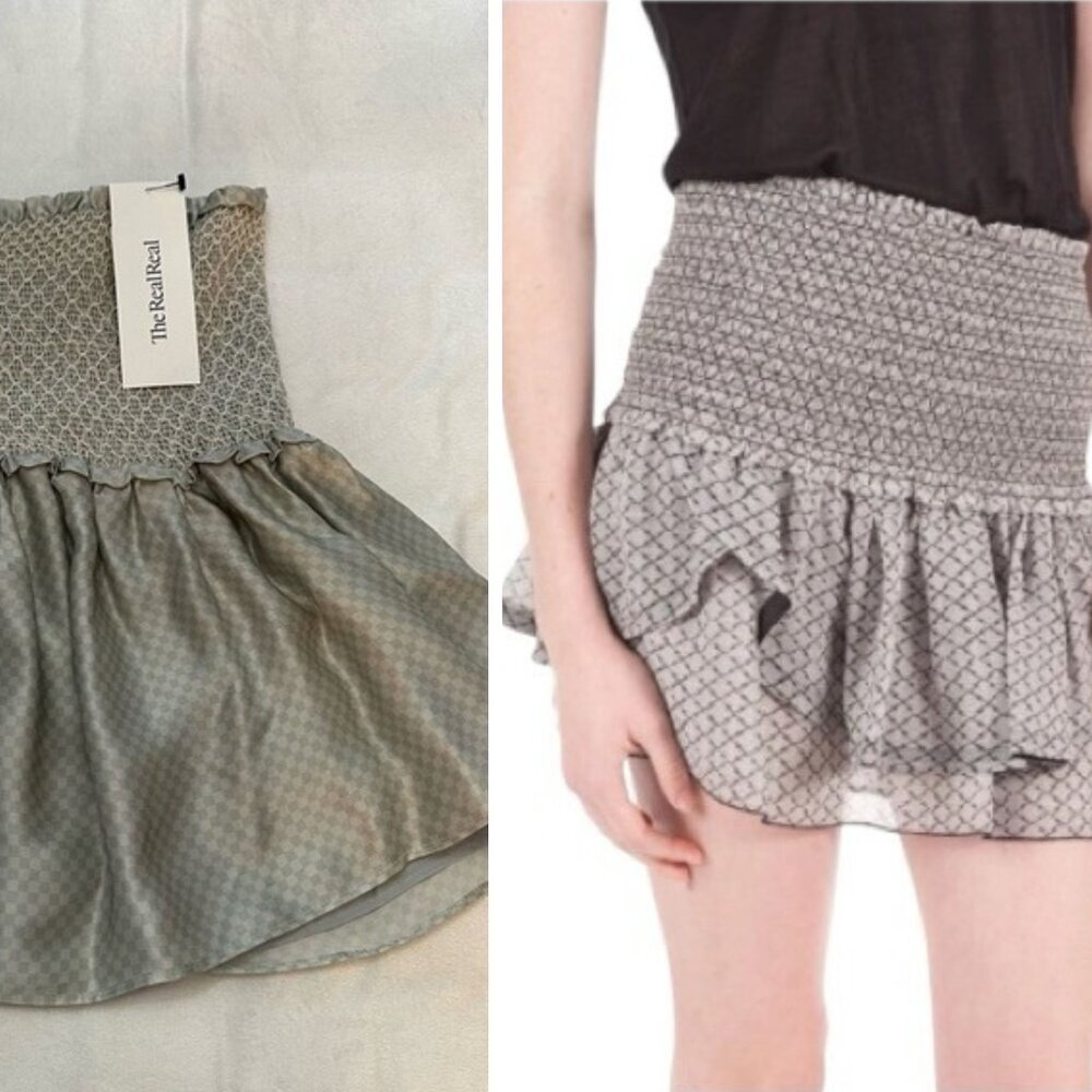 Flannel Gray Patterned Pleated Silk Mini Skirt Size 2 - 51238